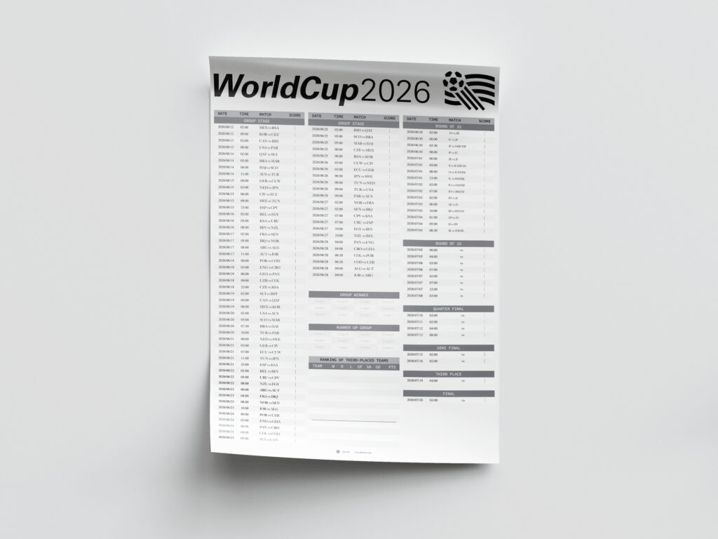 Free Download Schedule World Cup 2026 printable poster with full fixtures and knockout bracket.