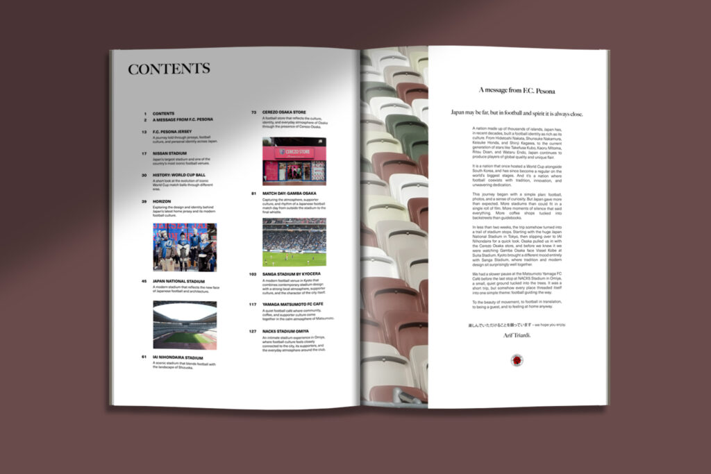 Table of contents from FC Pesona on Tour Japan football magazine